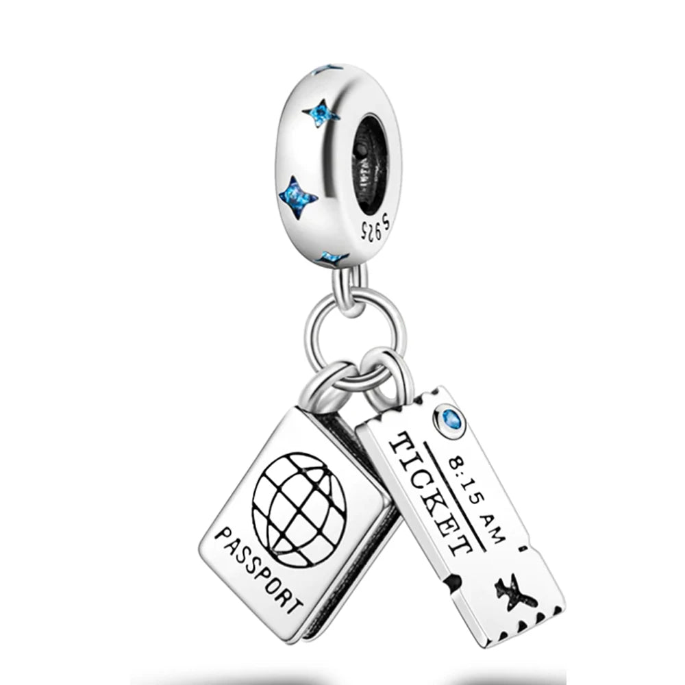 Hot Sale 925 Silver Plane Passport Donut Speedboat Motorbike TV Charm Bead Diy Fit Original Pandent Charms Bracelet Jewelry