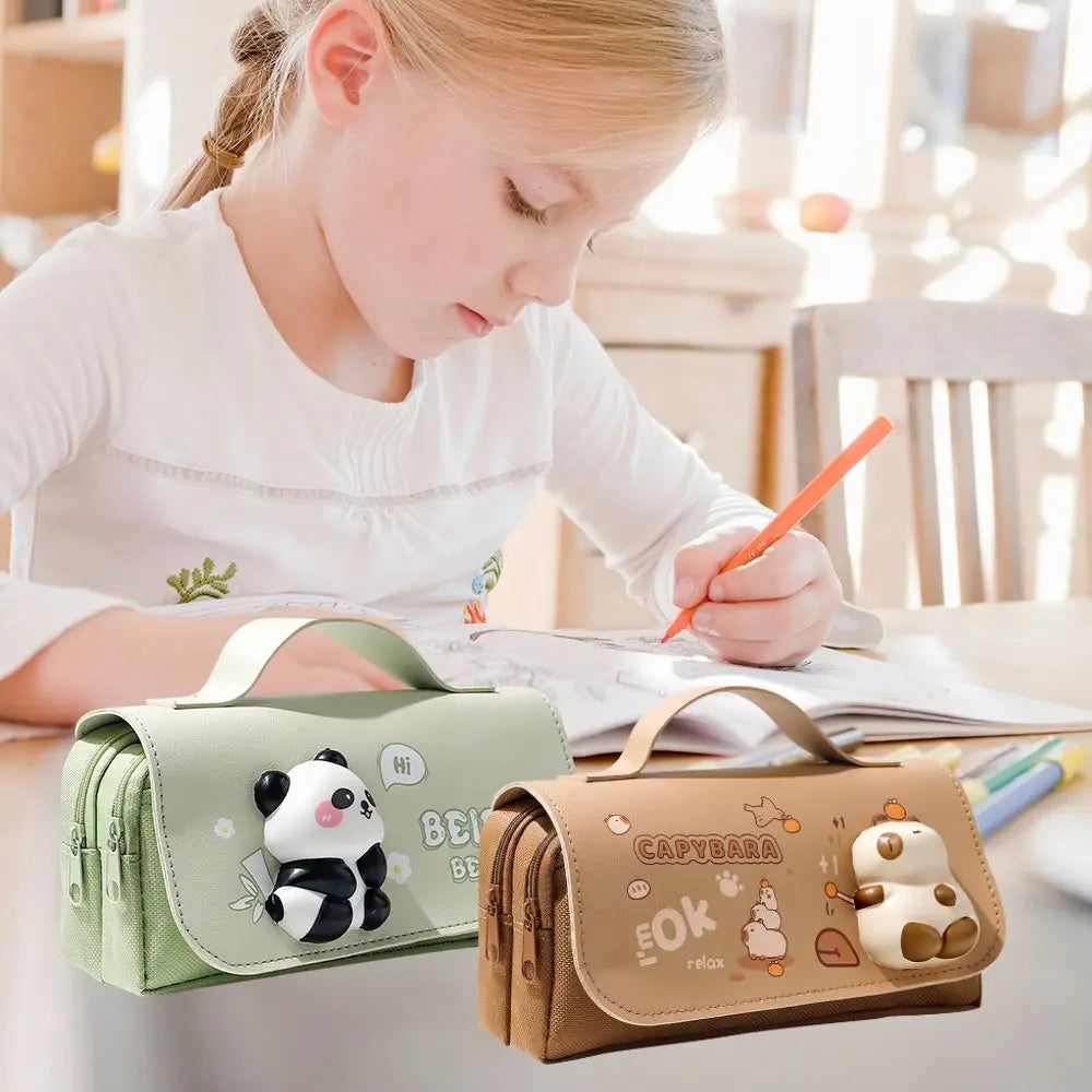 Portable Stationery Storage Pouch 3-layer Large Capacity Pencil Case Students Pencil Box