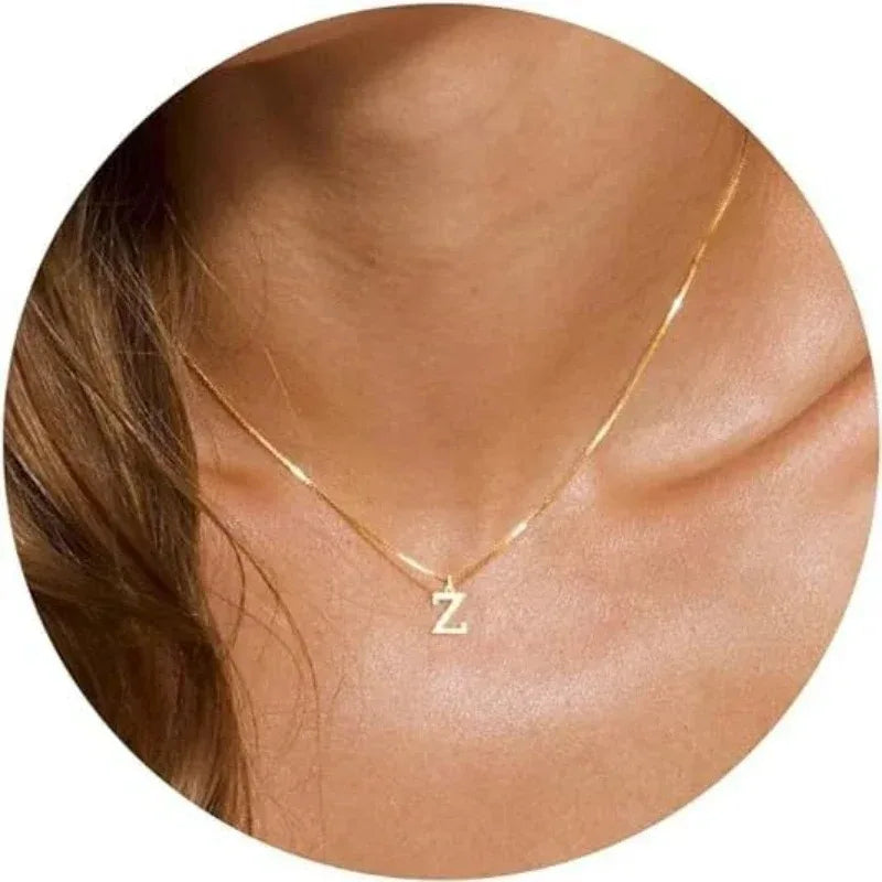 A-Z Initial Necklace 18K Gold Plated Necklace Cute Letter Stainless Steel Necklace for Women