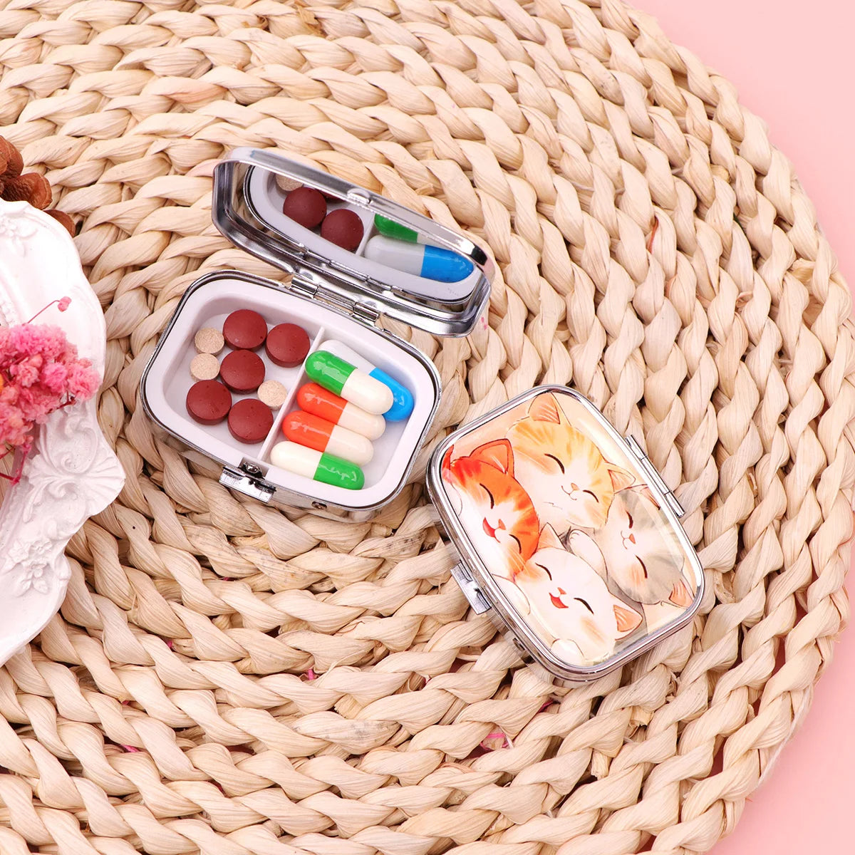 Black Cat Pill Boxes Cartoon Animal Sealed Subpackage Case Portable Travel Jewelry Box Mini Organizer Storage Medicine Case