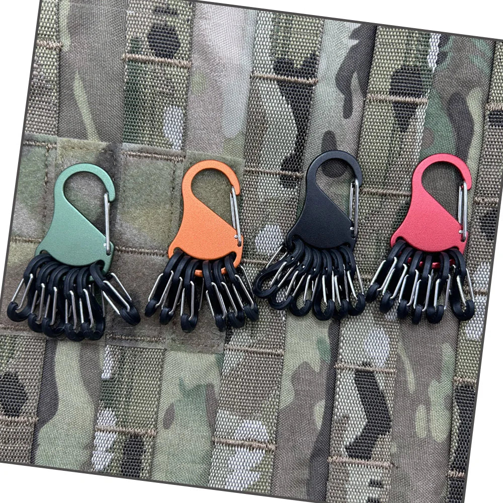 Tactical Aluminum Alloy Chem Light Holders Carabiner Clip with 6 S-Biners Glow Sticks Key Storage Buckle for Outdoor Camping