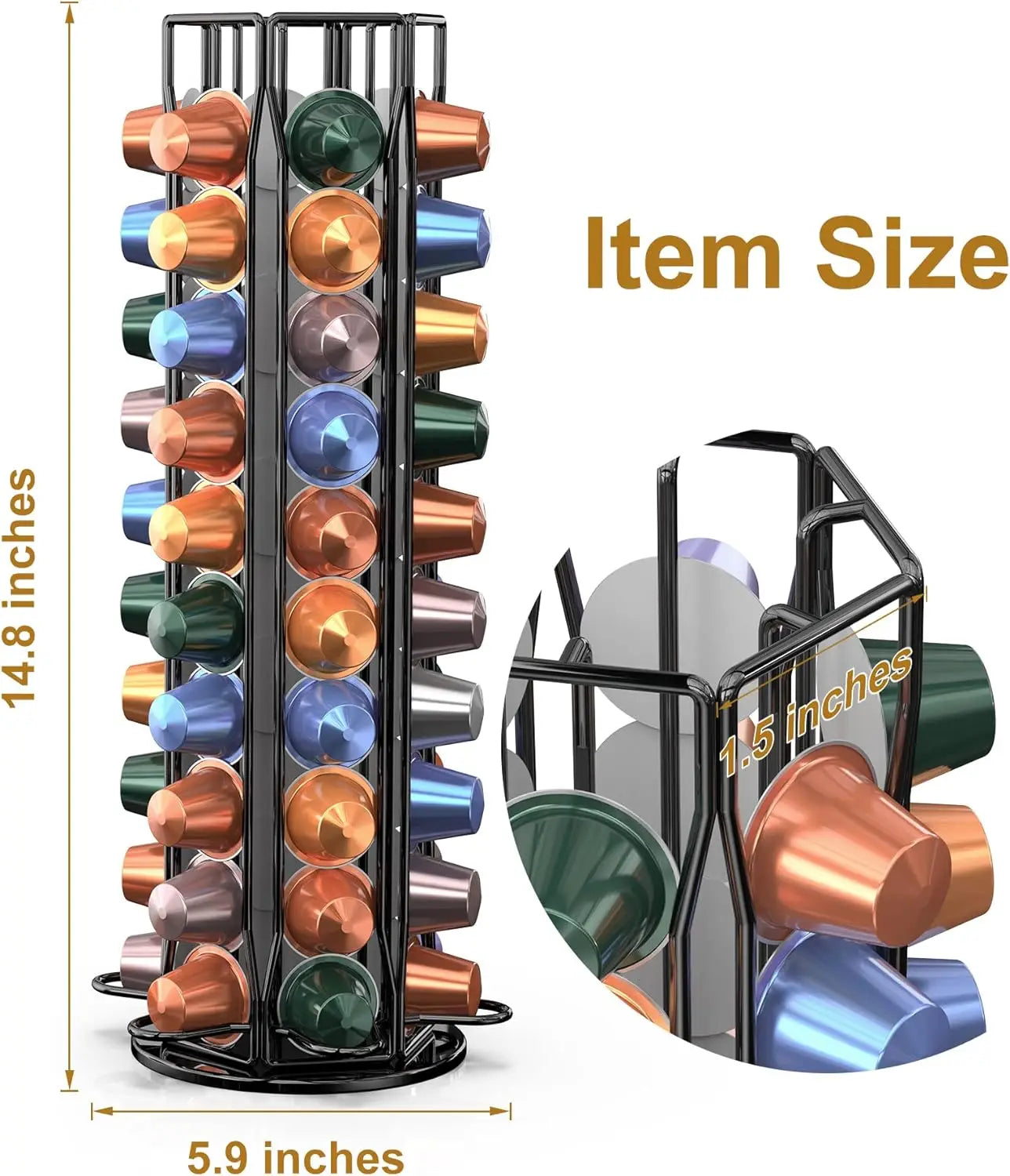 Coffee Pod Holder for Nespresso OriginalLine Storage Organizer 360 Rotatable Coffee Capsules Carousel 60 Coffee Pods