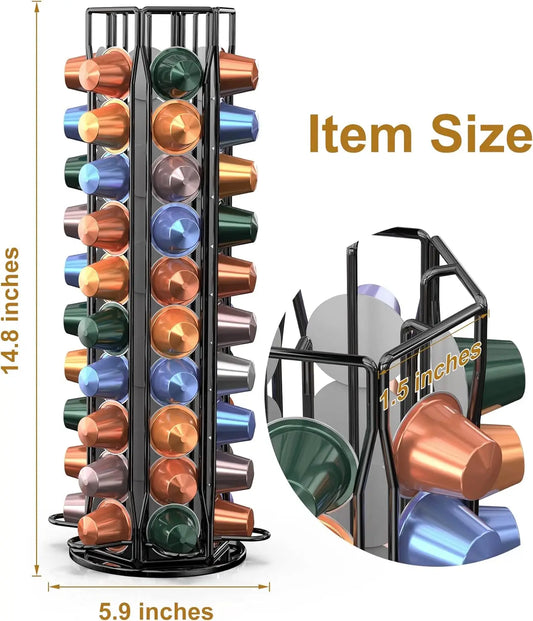 Coffee Pod Holder for Nespresso OriginalLine Storage Organizer 360 Rotatable Coffee Capsules Carousel 60 Coffee Pods