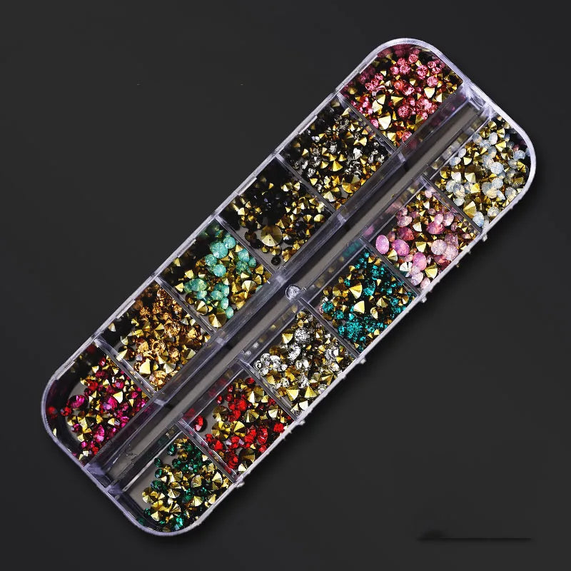 Nail Art Rhinestones Kit 2400pcs Nail Gems Ab Flatback Rhinestones Gems Stones with Storage Organizer for Design Bright Holiday