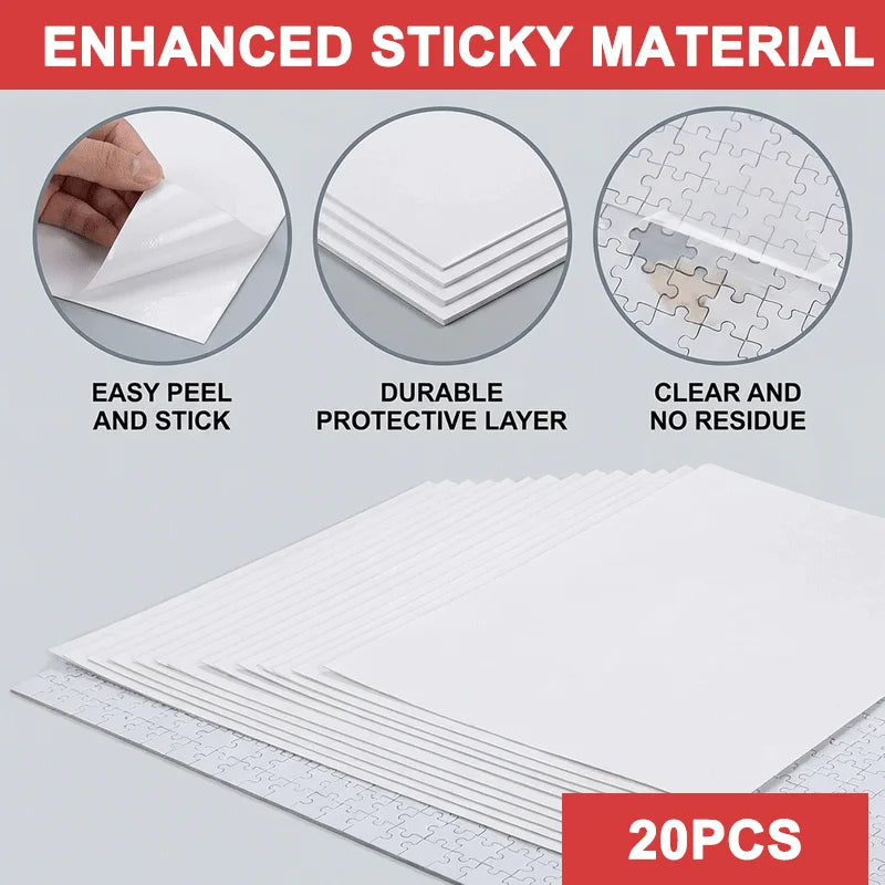 Small 20pcs Sheets Set Puzzle Saver Sheets  FLAT STRONG ADHESIVE BACKING Each Size：15x21cm/5.9x8.3in