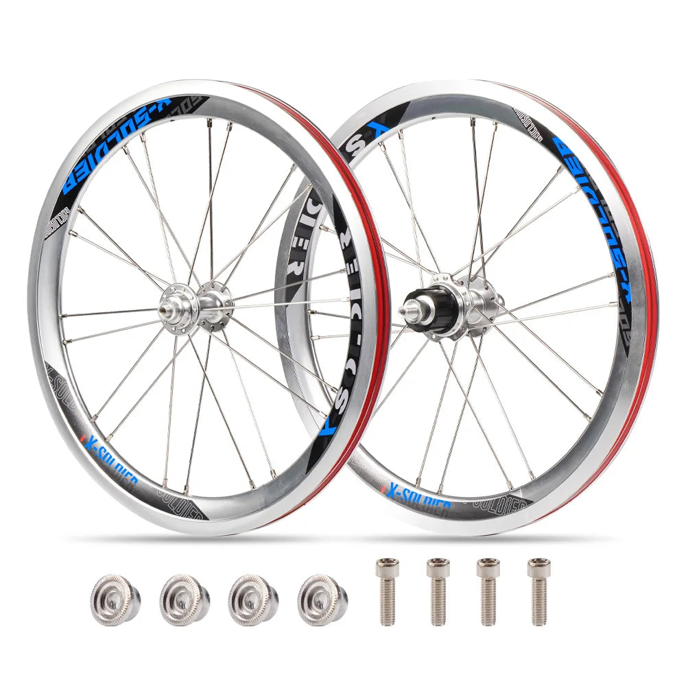 CNC Bicycle Wheelset For Brompton Bike V Brake Wheels, 16" 349 Front 74mm Rear 112mm, Compatible With SHIMANO/SRAM 9/10/11 Speed