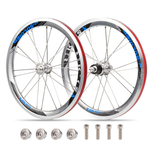 CNC Bicycle Wheelset For Brompton Bike V Brake Wheels, 16" 349 Front 74mm Rear 112mm, Compatible With SHIMANO/SRAM 9/10/11 Speed