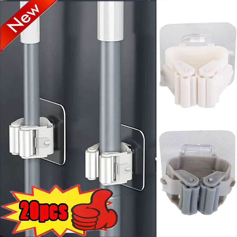 Self-adhesive Mop Holder Broom Stand Wall Mounted Mop Support Sweeping Brush Hook Storage Organizer Bathroom Kitchen Accessories