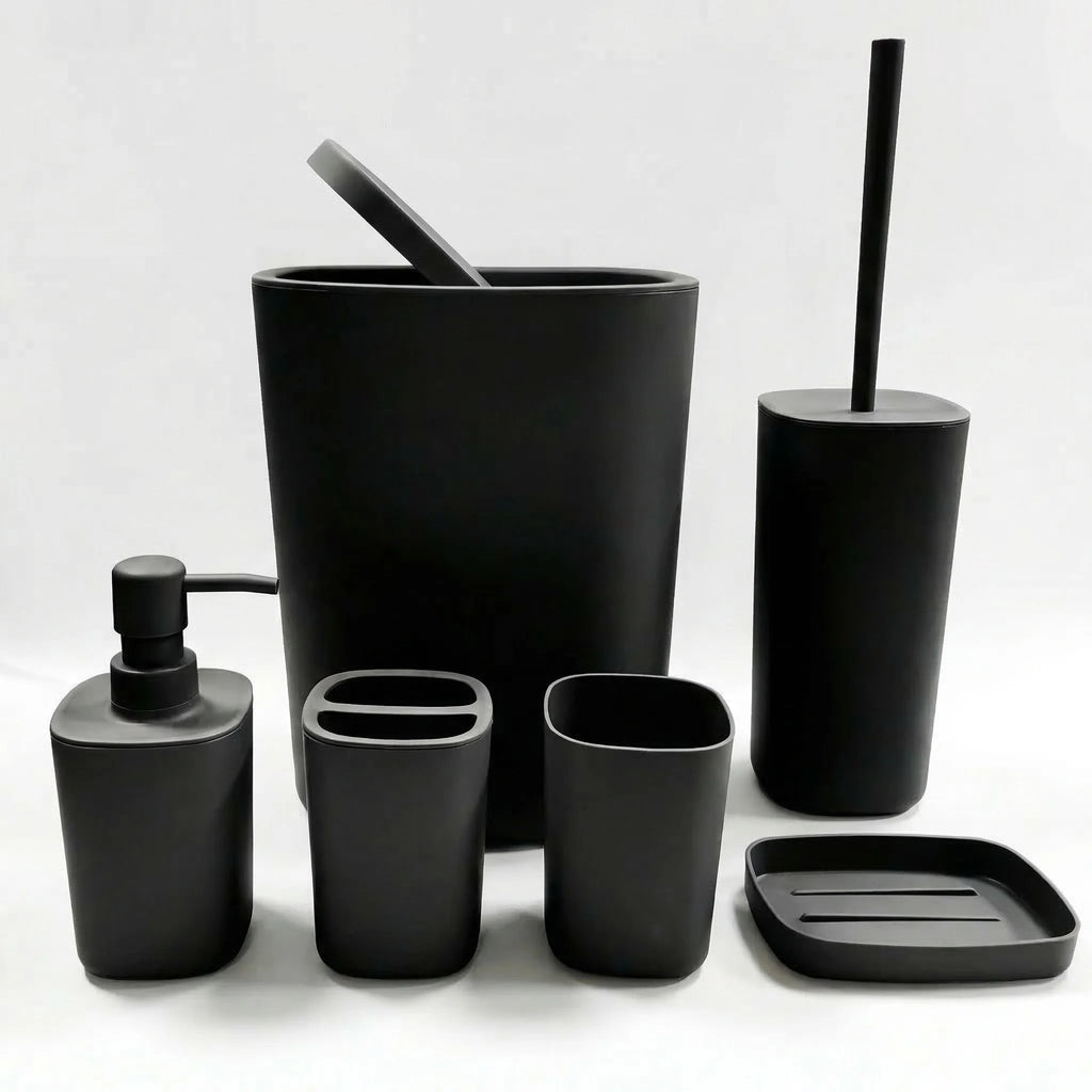 6pcs Bathroom Accessories Set, Bathroom Vanity Sets with Toilet Brush, Trash Can, Tumbler, Soap Dish, Toothbrush Holder
