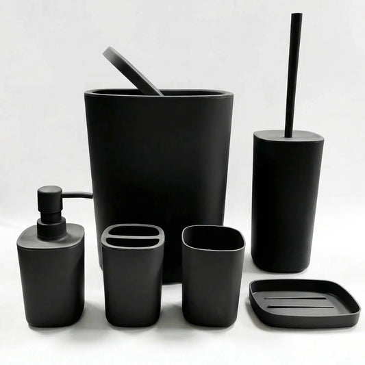 6pcs Bathroom Accessories Set, Bathroom Vanity Sets with Toilet Brush, Trash Can, Tumbler, Soap Dish, Toothbrush Holder