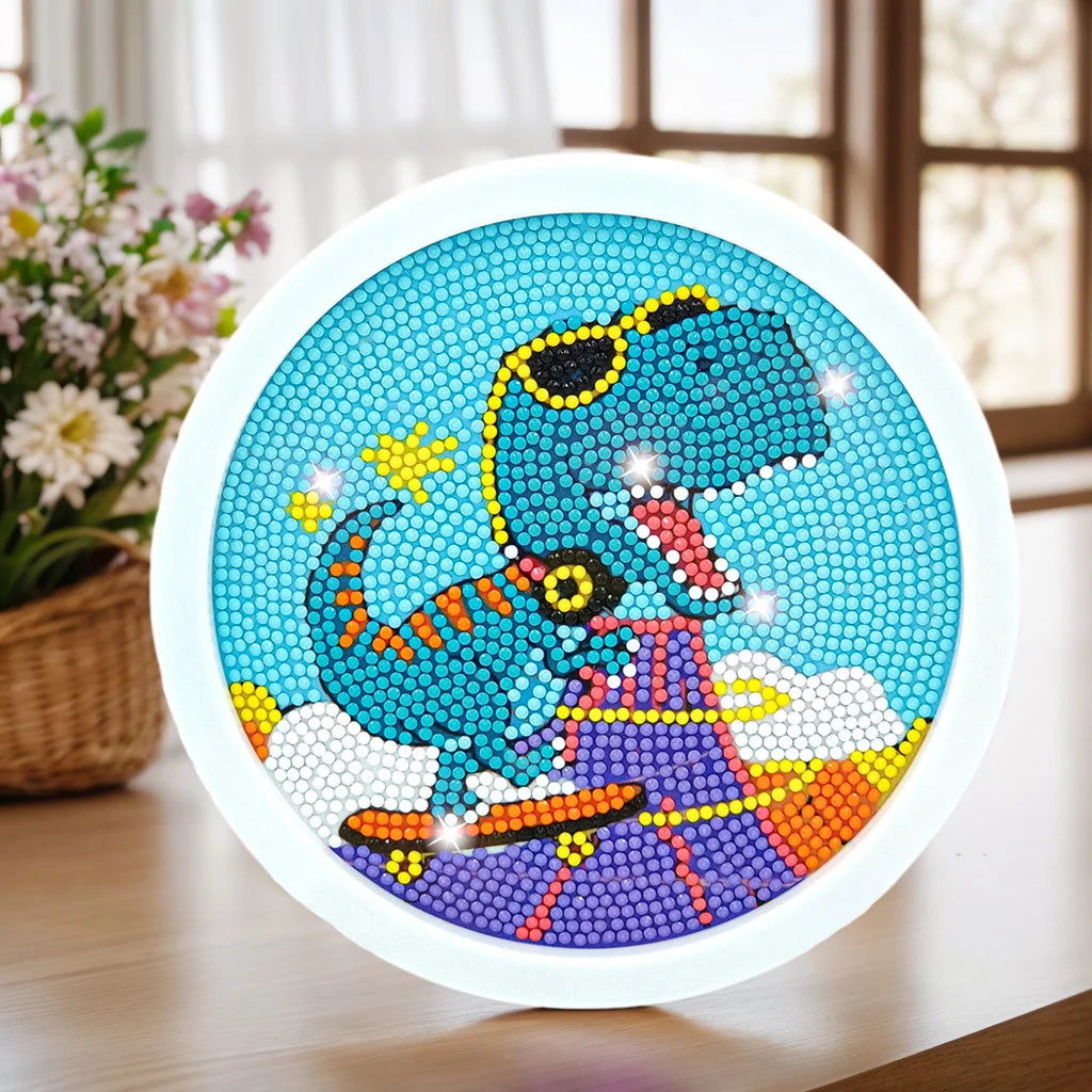 Cartoon Diamond Painting Kits Animals with Wooden Frame Kits for Kids DIY handmade Dinosaur Creative Point Diamond Paint