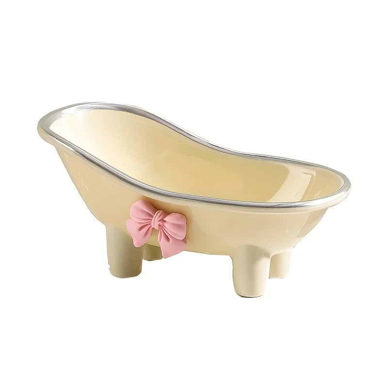 1pc Mini Bathtub-Shaped Soap Dish Charming Bathroom Accessory with Decorative Pink Bow