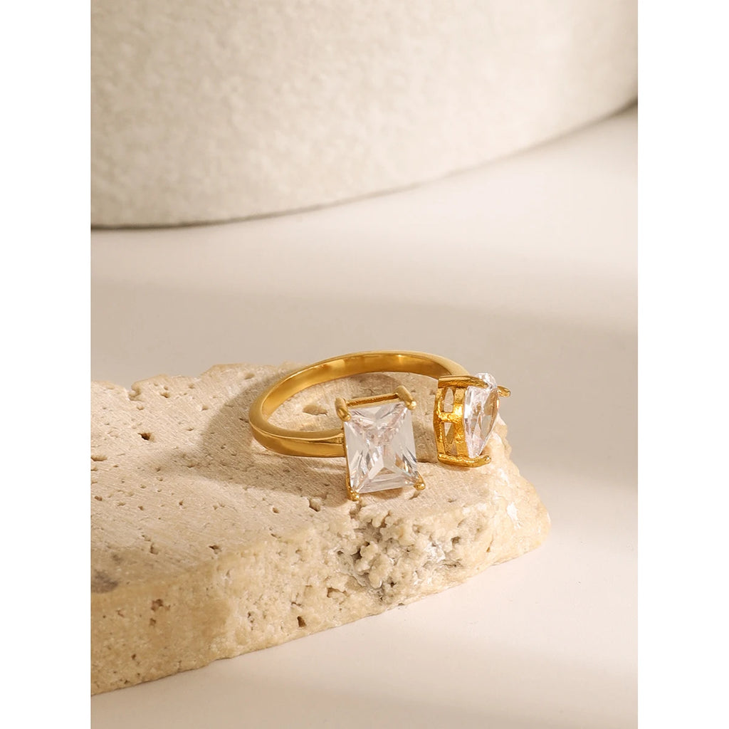 Uworld Waterproof Fashion Stainless Steel Cubic Zirconia Adjustable Open Ring Gold Color Unique Bling Charm Jewelry кольцо женск