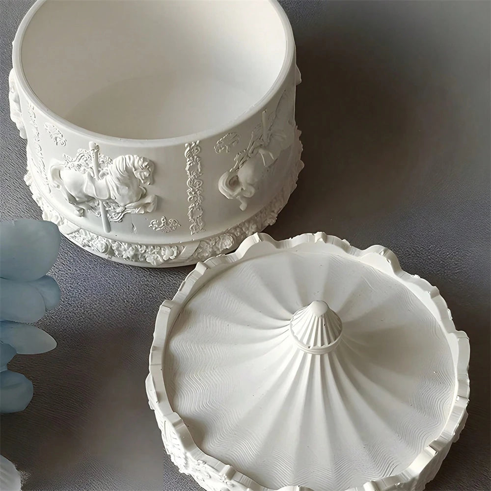 1pc Candle Jar Resin Mold Carousel Silicone Molds With Lids Epoxy Resin Casting Molds For DIY Jewelry Storage Box Organizer