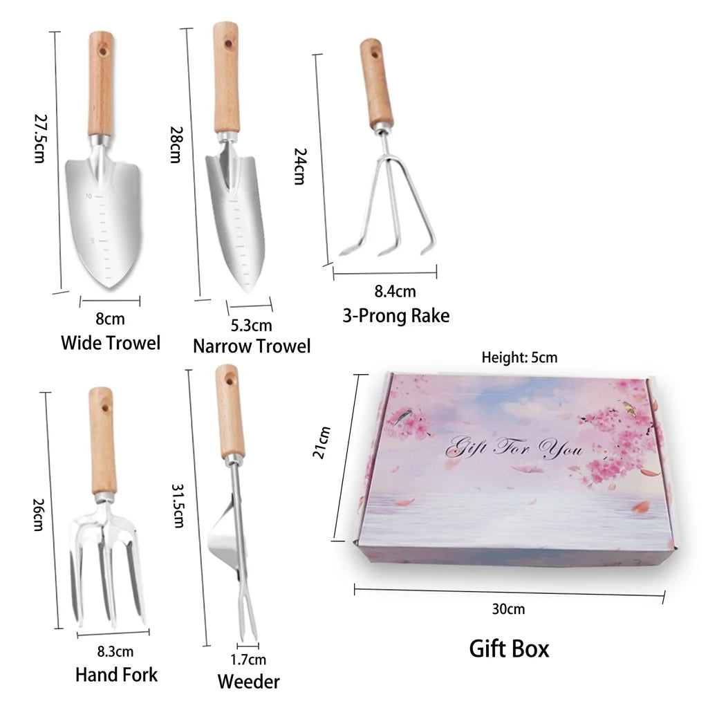 Gardening Tools Set, 5-Piece Home Plant Care Kit with Trowel, Weeder, Cultivator, Pruner, Gloves for Soil Loosening, Flower