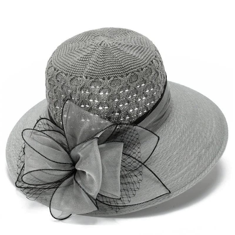 European & American Elegant Knitted Hats Solid Color Big Brim Sun Hat Women Outdoor UV Protection Bucket Hats for Mom