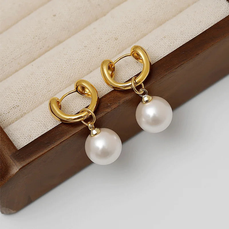 Imitation Pearl Earrings for Women Trendy Detachable Drop Earring French Elegant Geometric Jewelry Female Party Accessories
