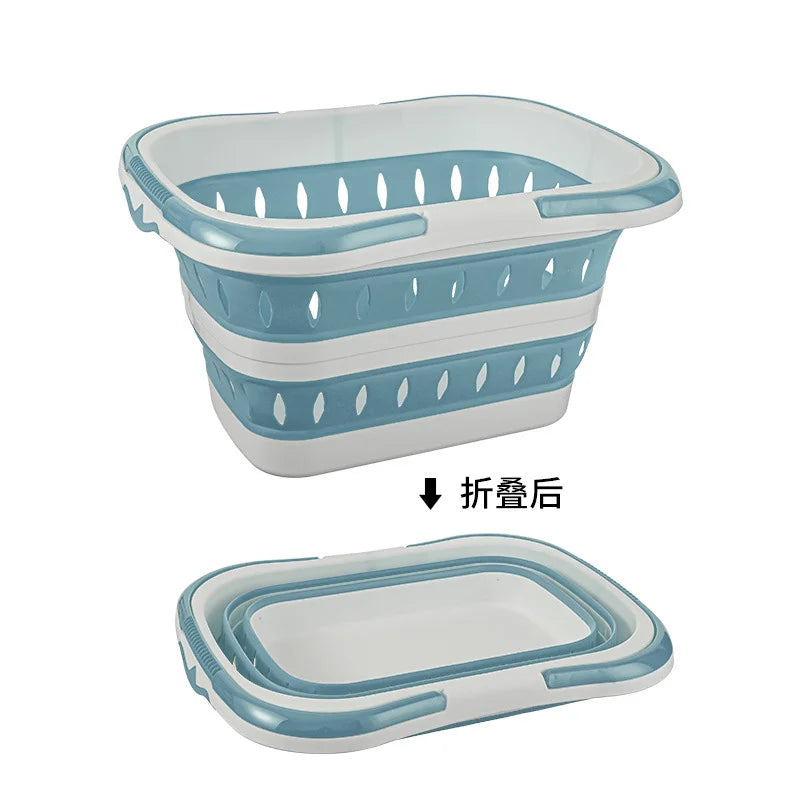 Collapsible Handled Laundry Basket Ellipse Oval Tub Portable Washing Tub Space Saving Laundry Containers Home Organizer Basket