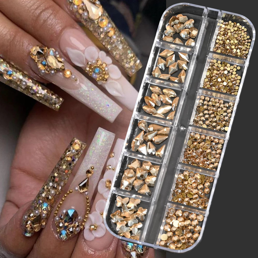Nail Art Rhinestones Kit 2400pcs Nail Gems Ab Flatback Rhinestones Gems Stones with Storage Organizer for Design Bright Holiday