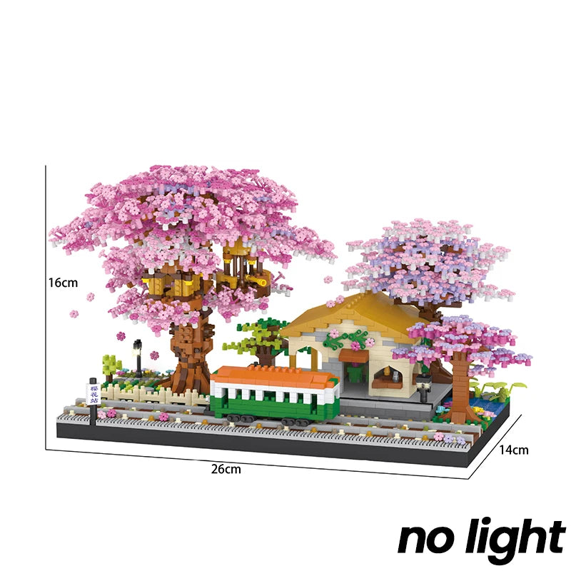 Cherry Bonsai Tree Building Blocks Set DIY Sakura Blossom Plants Bricks with Light Treehouse Model Romantic Gift for Girlfriend