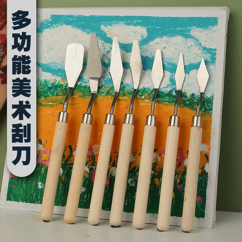 7Pcs Stainless Steel Palette Knife Gouache Palette Kit Oil Painting Supplies Fine Art Knife Painting Tool Set Flexible Blades