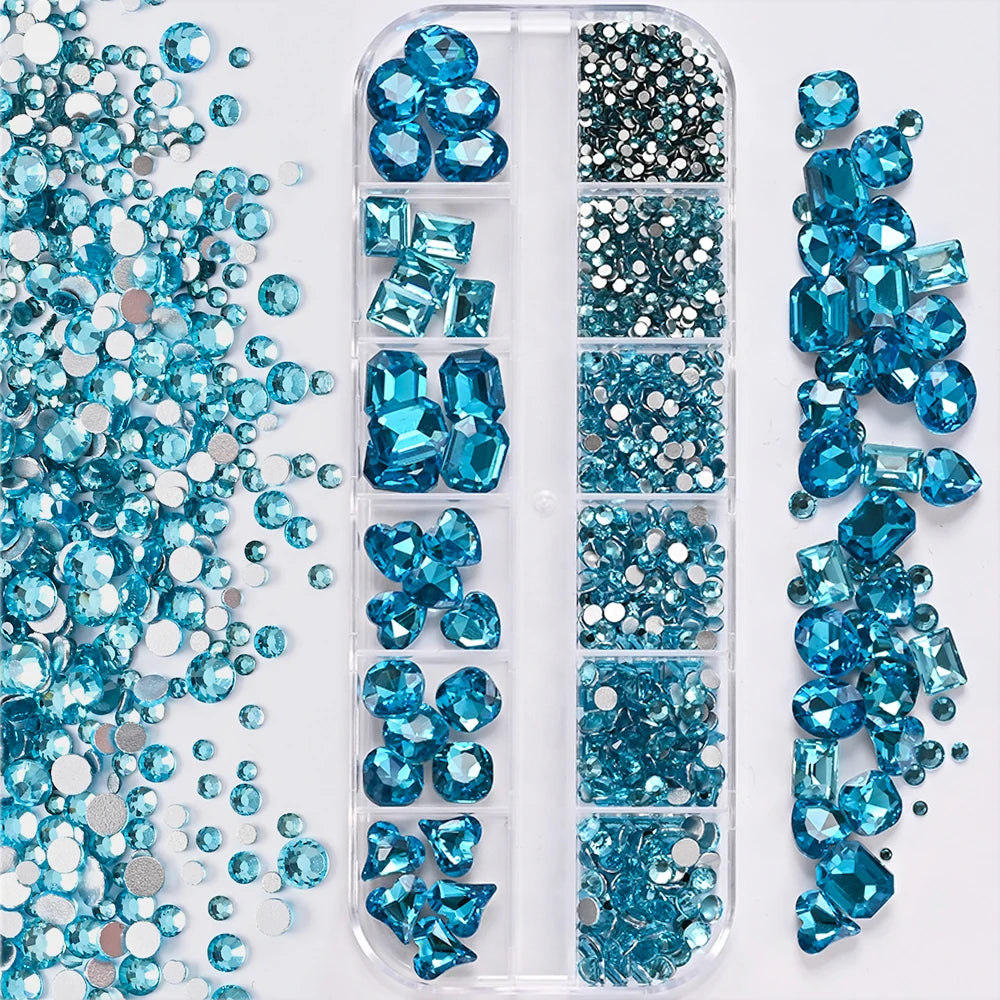 Nail Art Rhinestones Kit 2400pcs Nail Gems Ab Flatback Rhinestones Gems Stones with Storage Organizer for Design Bright Holiday