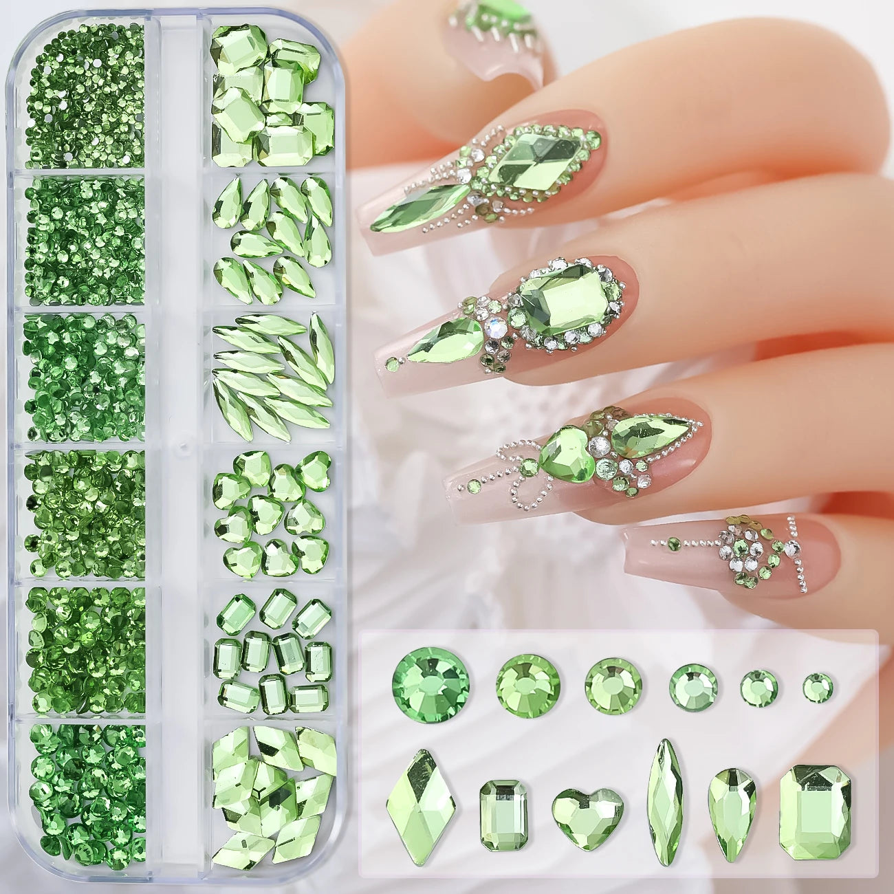 Nail Art Rhinestones Kit 2400pcs Nail Gems Ab Flatback Rhinestones Gems Stones with Storage Organizer for Design Bright Holiday