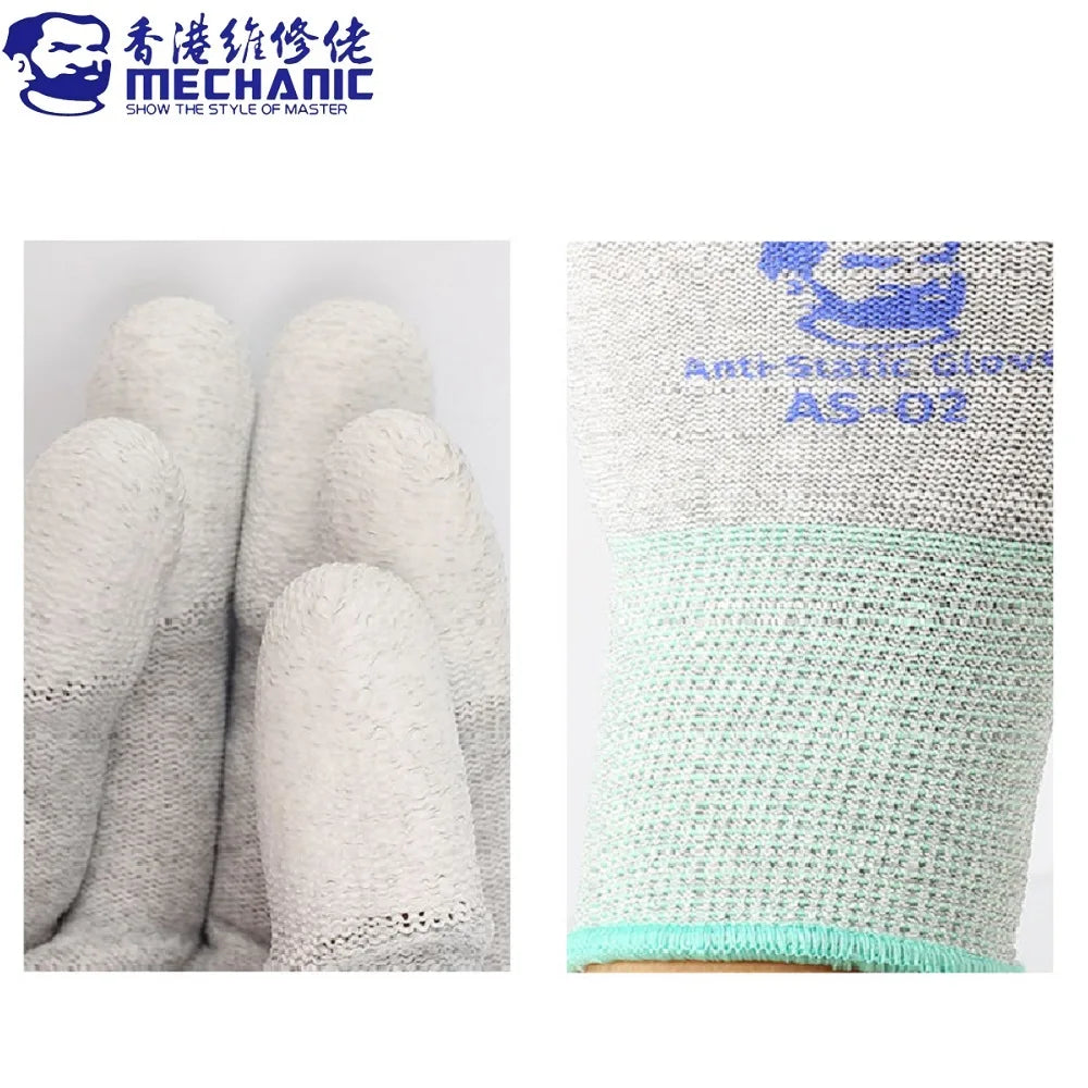 MECHANIC AS02 Carbon Fiber Anti-static Gloves Elasticity Non-Slip PU Coating Layer Protective Glove Electronic Repair Hand Tools