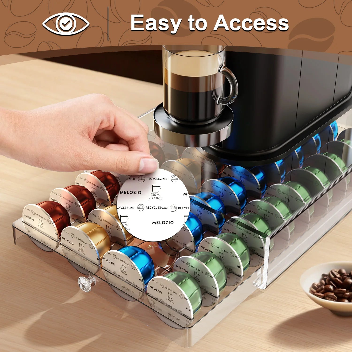 Coffee Pods Holder Acrylic Drawer Compatible with Nespresso Vertuo Capsules 40 Pods Storage Organizer Plastic Material Drawer