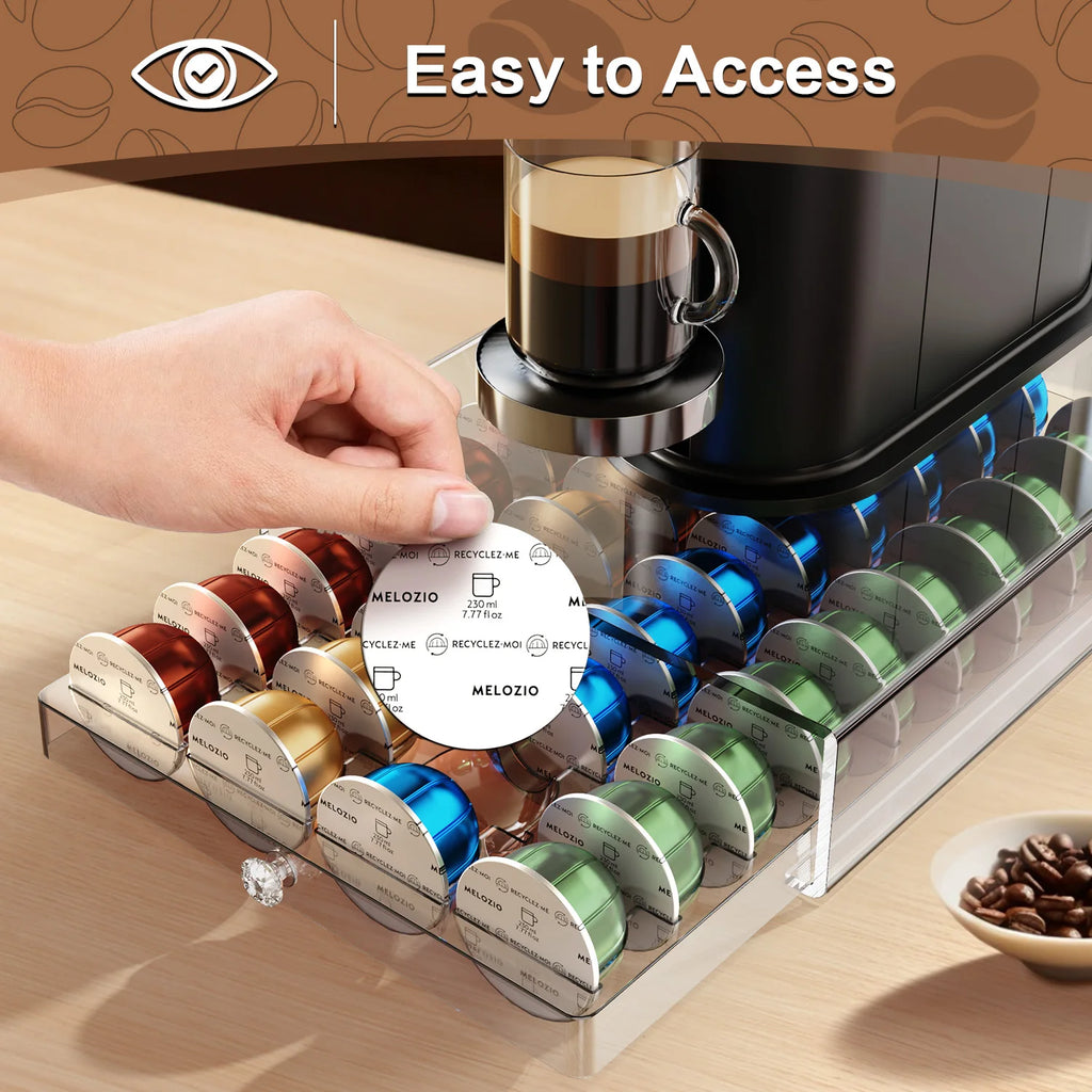 Coffee Pods Holder Acrylic Drawer Compatible with Nespresso Vertuo Capsules 40 Pods Storage Organizer Plastic Material Drawer
