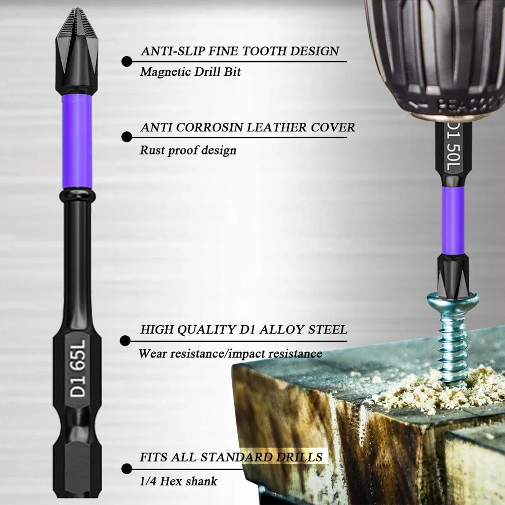 Magnetic Screwdriver Bit Set PH2 Phillips 25-150mm Anti-slip Shockproof Alloy Steel Impact Drill Bits for Outdoor Decoration