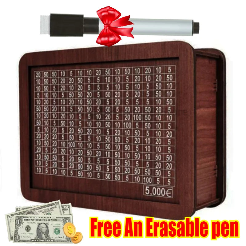 Euro Saving Money Box Piggy Bank Cash Wooden Savings Challenge Box with Money Target Numbers Tirelire Alcancia Spaarpot