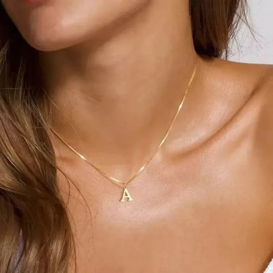 A-Z Initial Necklace 18K Gold Plated Necklace Cute Letter Stainless Steel Necklace for Women