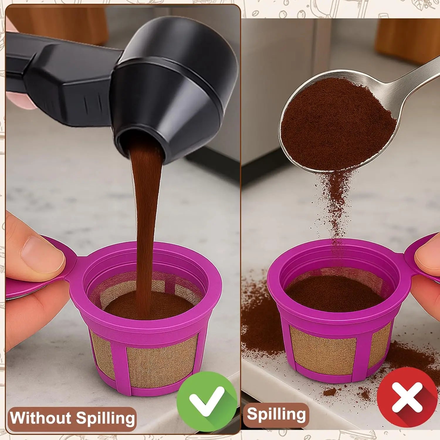 Coffee Scoop & Funnel for Reusable K Cup Refillable Coffee Pods,2TBSP Mess-Free, Easy Slide Scoop for Ground Coffee,
