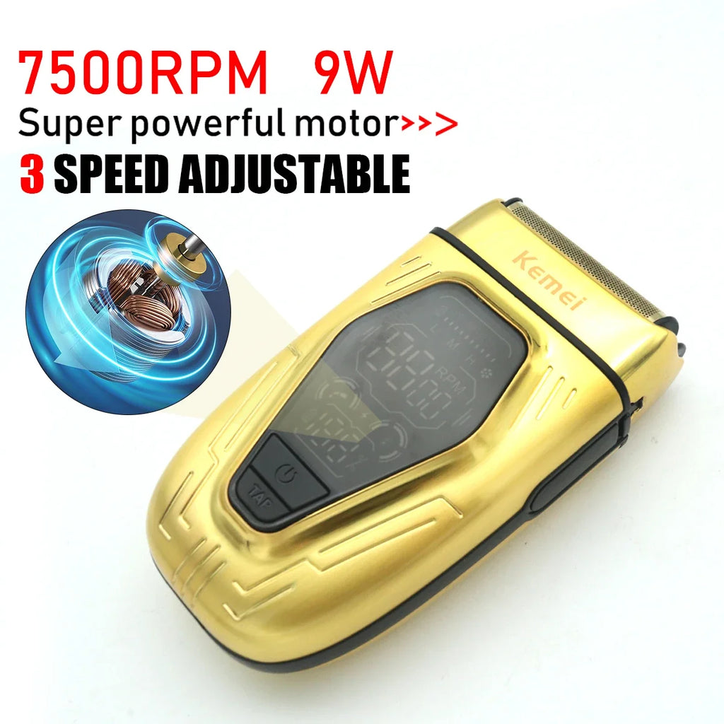 Kemei KM-T360 Professional Electric Shaver – 9W Double Foil, LED Display, Full Metal Body