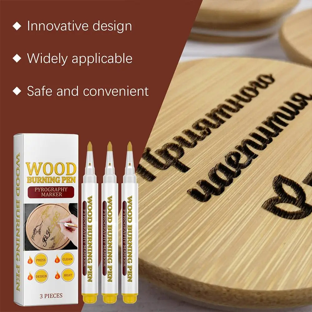 3pcs Wood Burning Pen Scorch Creative Chemical Wood Burned Marker Pyrography Pens for DIY Art Fine Tip Woodworking Marker