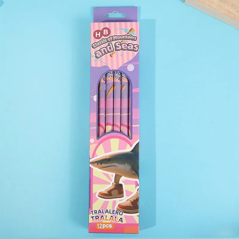 12pcs/box Foreign Shan Hai Jing Series HB Pencil with Eraser Pencil Wooden Stick Human Fusion Monster Pencil for back to school