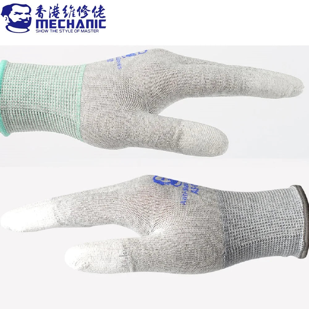 MECHANIC AS02 Carbon Fiber Anti-static Gloves Elasticity Non-Slip PU Coating Layer Protective Glove Electronic Repair Hand Tools
