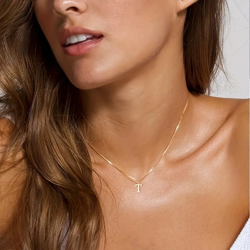 A-Z Initial Necklace 18K Gold Plated Necklace Cute Letter Stainless Steel Necklace for Women Color-preserving letter necklace