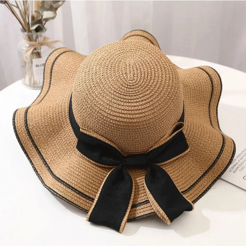 2024 Summer Hats For Women Sun Hat Beach Ladies Fashion Flat Bowknot Panama Lady Casual Sun Hats For Women Straw Hat