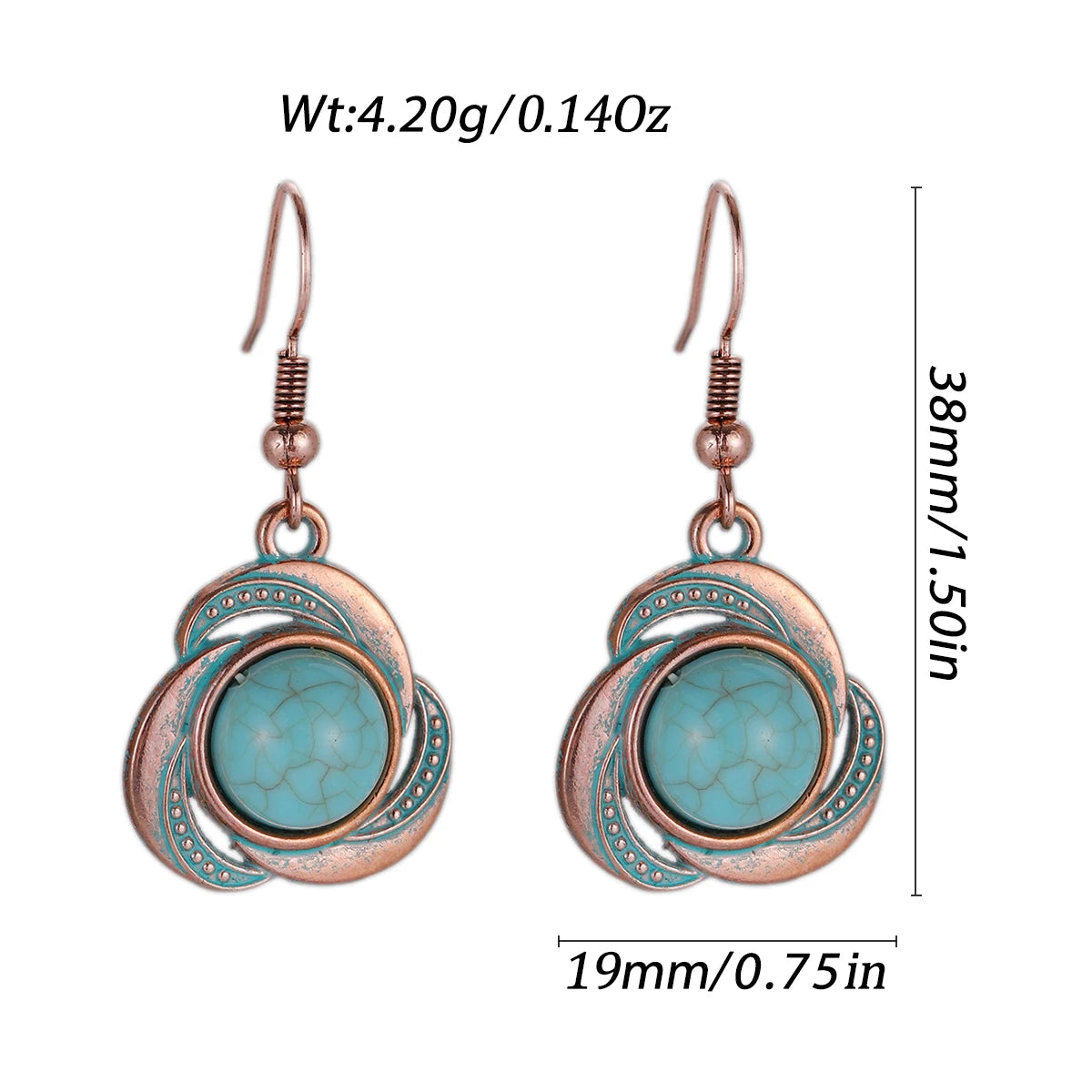 Antique New Blue Stone Turquoise Earring for Women Boho Fashion Bronze Geometric Water Drop Flower Dangle Earrings Jhumka