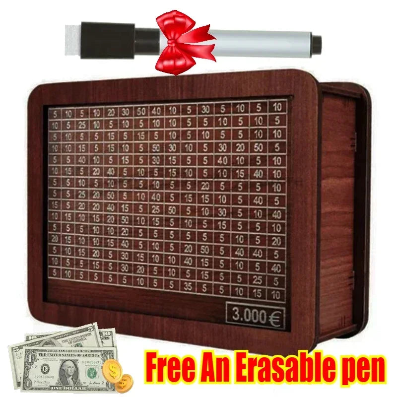 Euro Saving Money Box Piggy Bank Cash Wooden Savings Challenge Box with Money Target Numbers Tirelire Alcancia Spaarpot