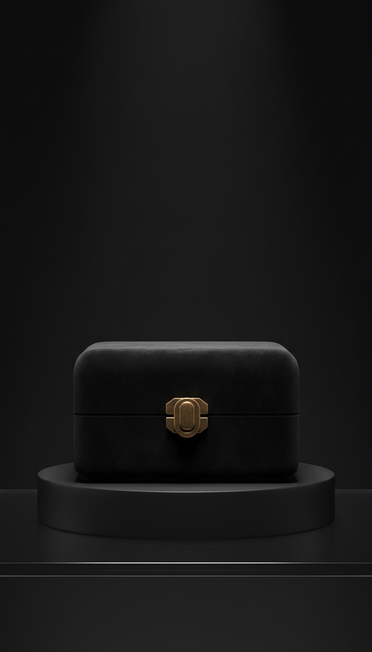 Matte Black Velvet Jewelry Box with Bronze Clasp