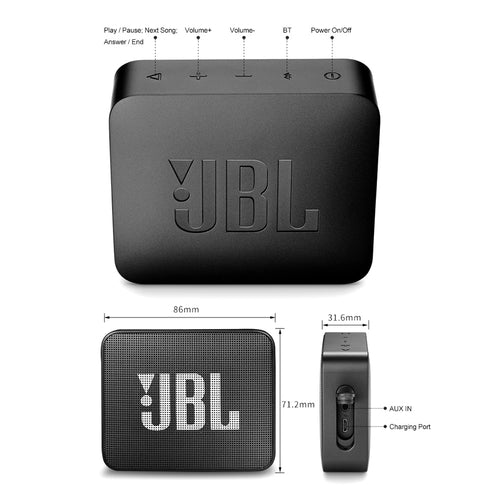 "JBL GO 2 Portable Waterproof Wireless Bluetooth Speaker Wireless Bluetooth Speaker" IPX7 Waterproof With Mic