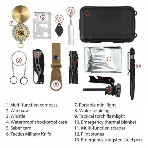 "14 in 1 Outdoor Emergency Survival And Safety Gear Kit"